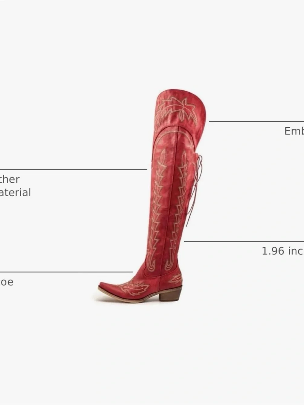 Women's Red Embroidered Western Knee-High Boots